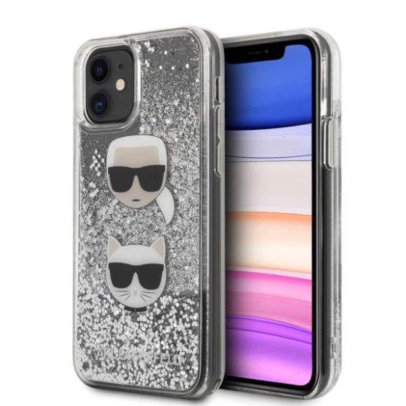 Karl Lagerfeld KLHCN61KCGLSL iPhone 11 6,1" / Xr keménytok ezüst Glitter Karl&Choupette