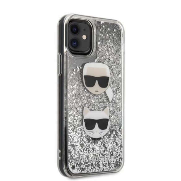 Karl Lagerfeld KLHCN61KCGLSL iPhone 11 6,1" / Xr keménytok ezüst Glitter Karl&Choupette