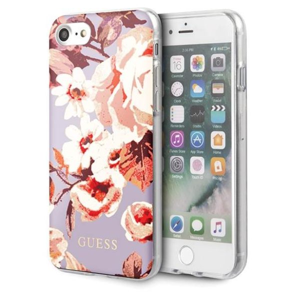 Guess GUHCI8PCUTRFL02 iPhone 7/8/SE 2020 / SE 2022 lila N°2 Flower Collection fényes tok