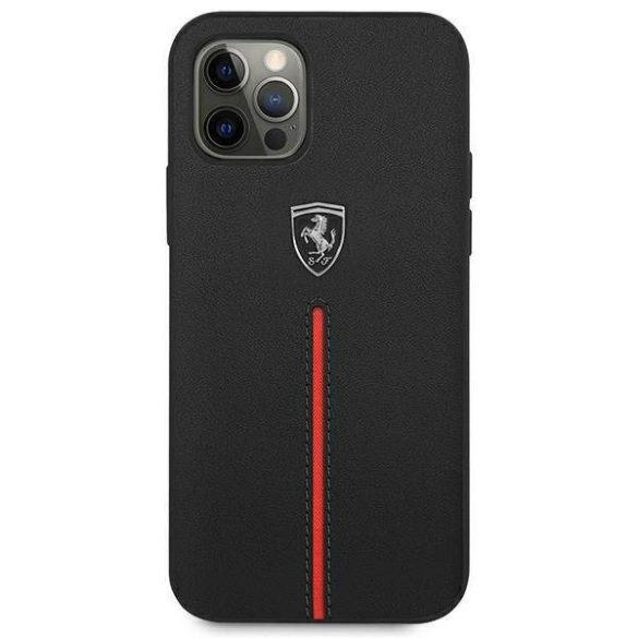 Ferrari FEOMSHCP12LBK iPhone 12 Pro Max fekete Off Track bőr Nylon csíkos keménytok