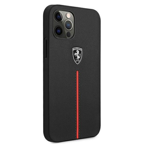 Ferrari FEOMSHCP12LBK iPhone 12 Pro Max fekete Off Track bőr Nylon csíkos keménytok