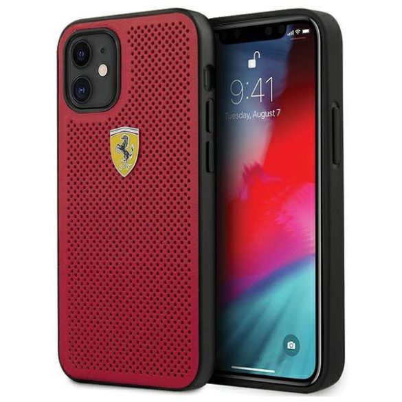 Ferrari FESPEHCP12SRE iPhone 12 mini 5,4" piros On Track perforált keménytok