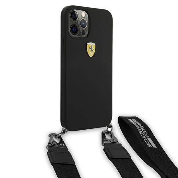 Ferrari FESTRAHCP12MBK iPhone 12/12 Pro 6,1" fekete On Track szilikon keménytok pánttal