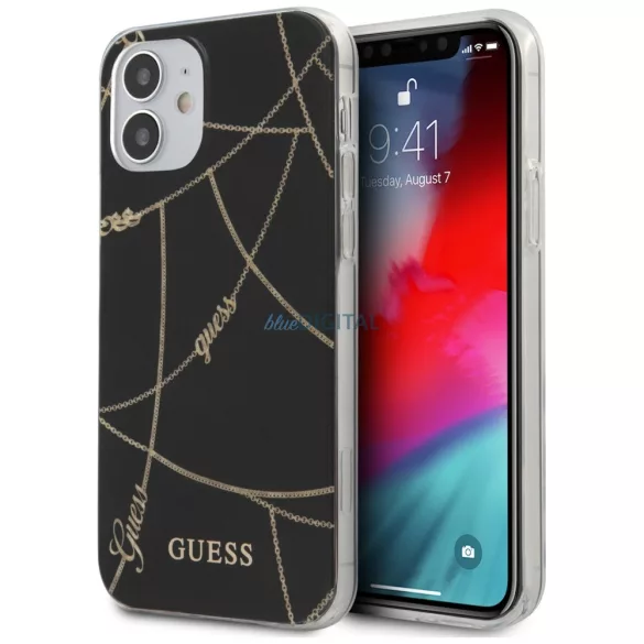 Guess GUHCP12SPCUCHBK iPhone 12 mini 5,4" fekete Gold Chain keménytok