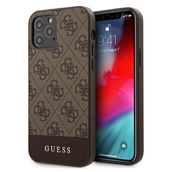 Guess GUHCP12LG4GLBR iPhone 12 Pro Max 6,7" barna 4G Stripe Collection keménytok