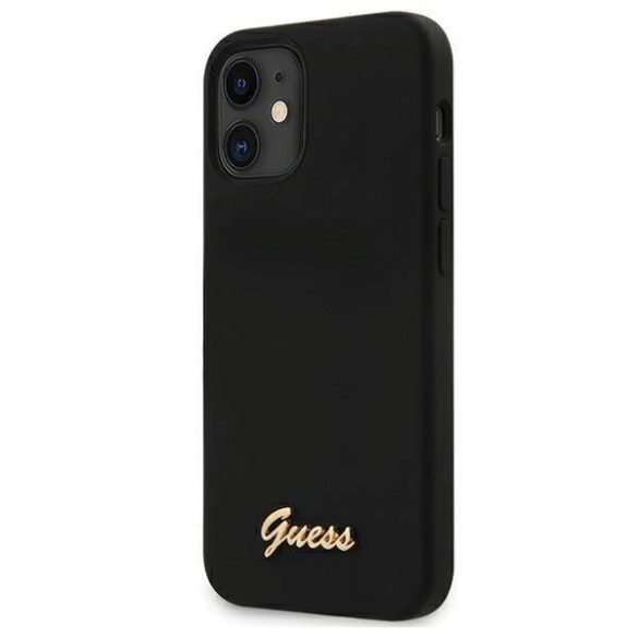 Guess GUHCP12SLSLMGBK iPhone 12 mini 5,4" fekete szilikon keménytok script arany logós