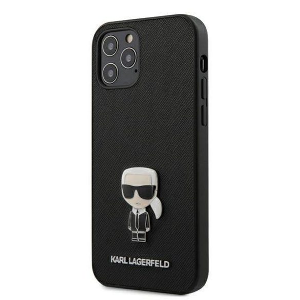 Karl Lagerfeld KLHCP12MIKMSBK iPhone 12 /12 Pro 6,1" fekete keménytok Saffiano ikonikus fém logós