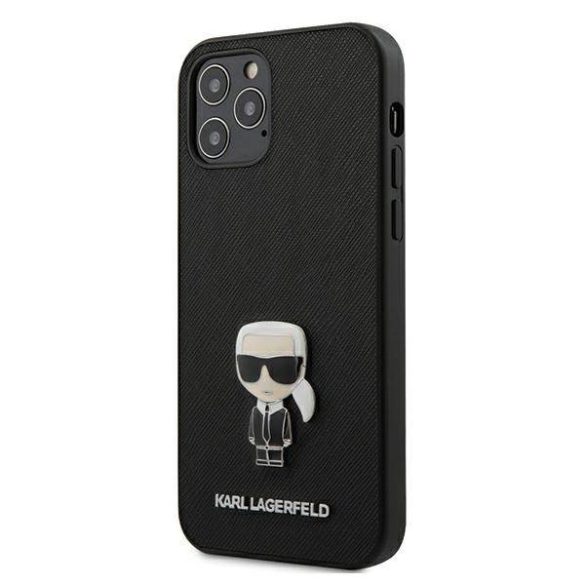 Karl Lagerfeld KLHCP12LIKMSBK iPhone 12 Pro Max 6,7" fekete keménytok Saffiano ikonikus fém logóval