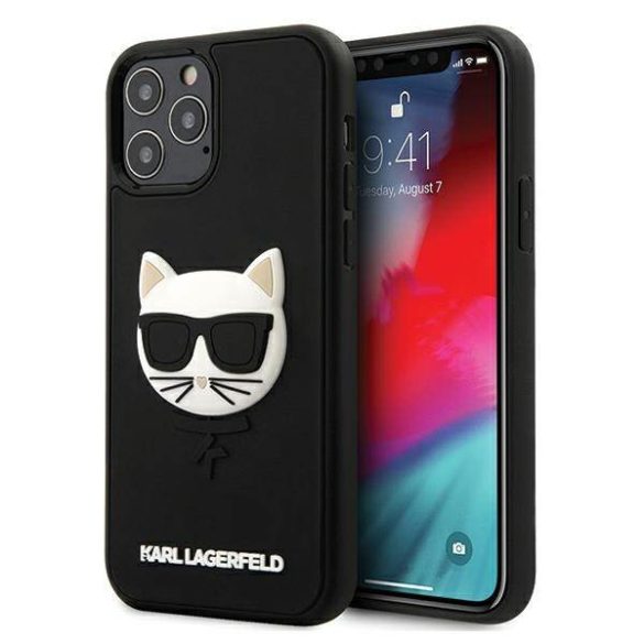 Karl Lagerfeld KLHCP12MCH3DBK iPhone 12 /12 Pro 6,1" fekete keménytok 3D gumiból készült keménytok