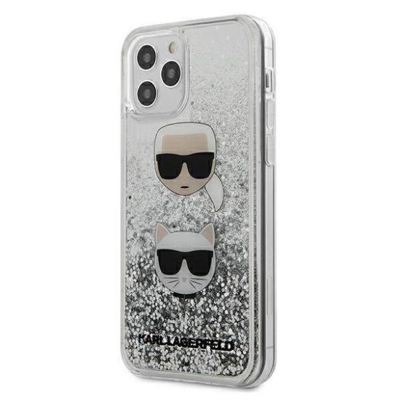 Karl Lagerfeld KLHCP12MKCGLSL iPhone 12/12 Pro 6,1" ezüst folyékony csillogó kristályos Karl&Choupette keménytok