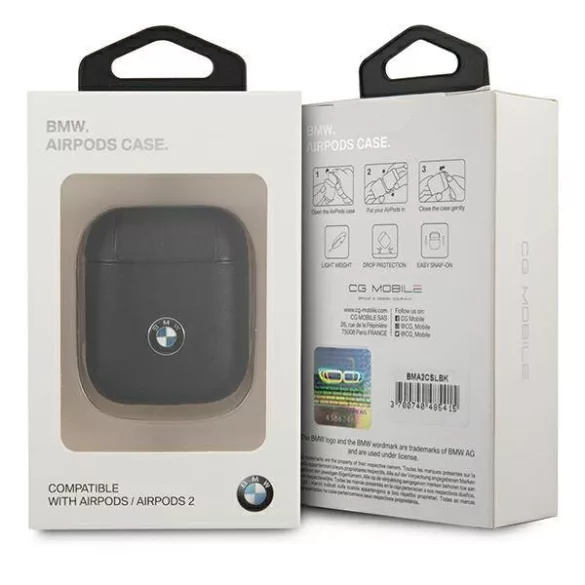 BMW BMA2CSLBK AirPods 1/2 tok fekete Geniune Leather Signature Collection