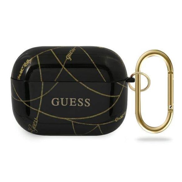 Guess GUACAPTPUCHBK AirPods Pro fekete Gold Chain Collection tok