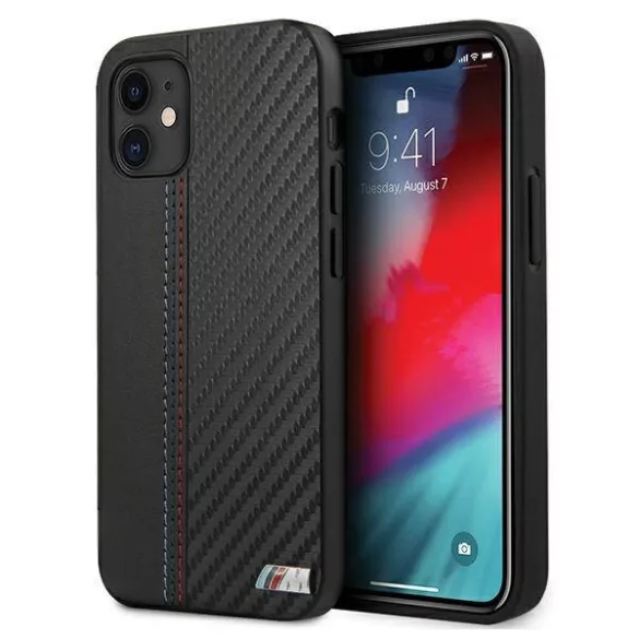 BMW BMHCP12SMCARBK iPhone 12 mini 5,4" fekete keménytok M Collection PU csíkos