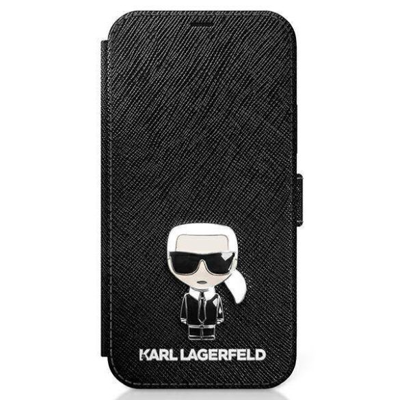 Karl Lagerfeld KLFLBKP12SIKMSBK iPhone 12 mini 5,4" fekete könyvtok Saffiano ikonikus Metal