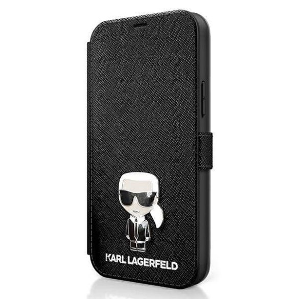 Karl Lagerfeld KLFLBKP12SIKMSBK iPhone 12 mini 5,4" fekete könyvtok Saffiano ikonikus Metal