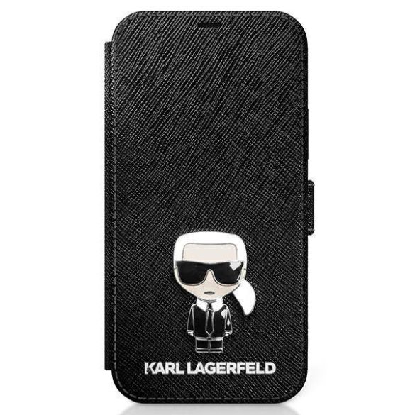 Karl Lagerfeld KLFLBKP12LIKMSBK iPhone 12 Pro Max 6,7" fekete könyvtok Saffiano ikonikus Metal