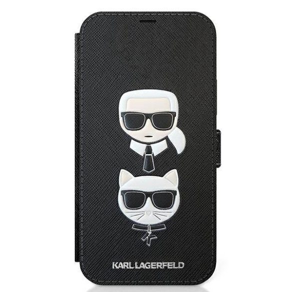 Karl Lagerfeld KLFLBKP12SSAKICKCBK iPhone 12 mini 5,4" fekete könyvtok Saffiano Karl és Choupette