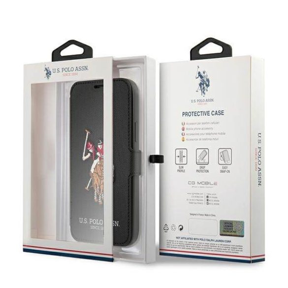 US Polo USFLBKP12SPUGFLBK iPhone 12 mini 5,4" fekete könyvtok Polo Embroidery Collection