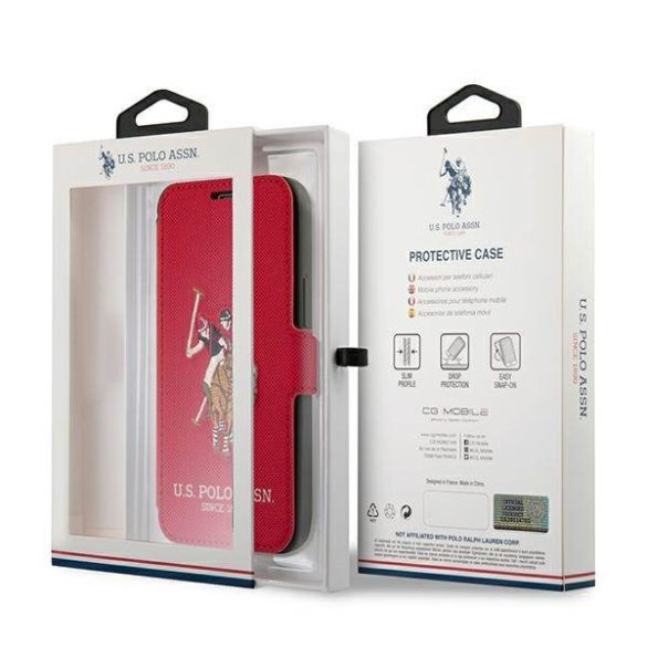 US Polo USFLBKP12MPUGFLRE iPhone 12/12 Pro 6,1" piros könyvtok Polo Embroidery Collection