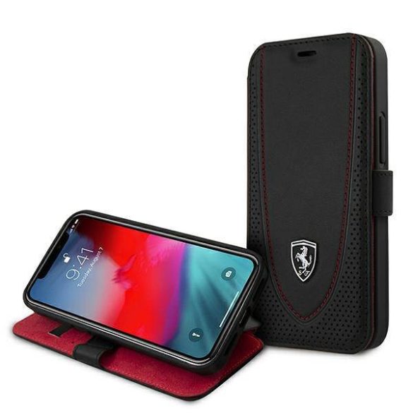 Ferrari FEOGOFLBKP12SBK iPhone 12 mini 5,4" fekete Off Track perforált könyvtok