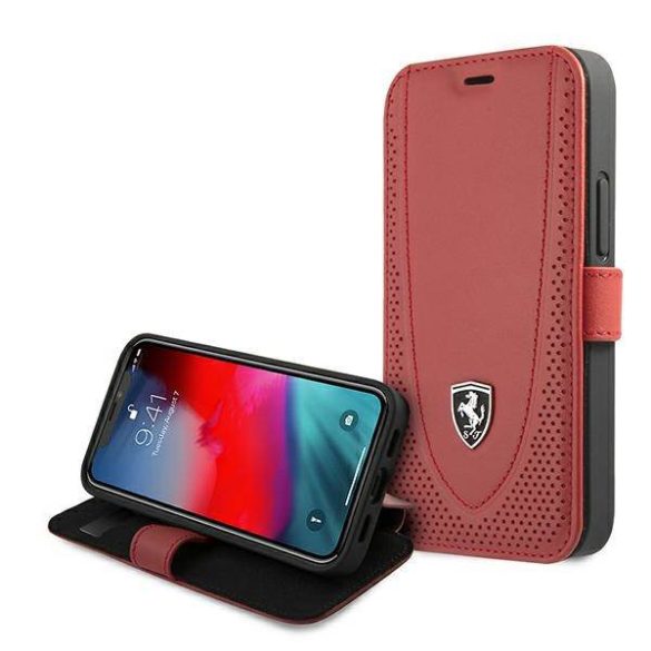 Ferrari FEOGOFLBKP12SRE iPhone 12 mini 5,4" piros Off Track perforált könyvtok