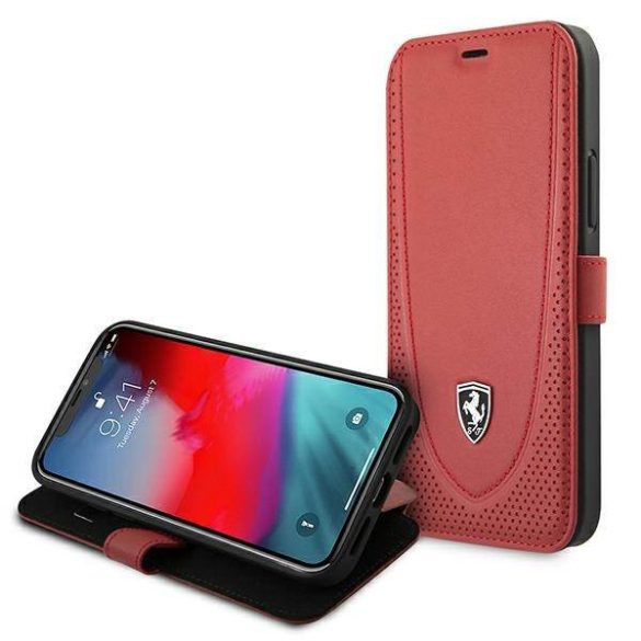 Ferrari FEOGOFLBKP12LRE iPhone 12 Pro Max 6,7" piros Off Track perforált könyvtok