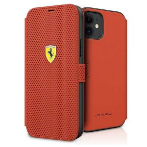 Ferrari FESPEFLBKP12SRE iPhone 12 mini 5,4" piros On Track perforált könyvtok