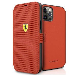 Ferrari FESPEFLBKP12LRE iPhone 12 Pro Max 6,7" piros On Track perforált könyvtok