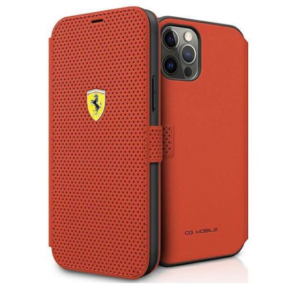 Ferrari FESPEFLBKP12LRE iPhone 12 Pro Max 6,7" piros On Track perforált könyvtok