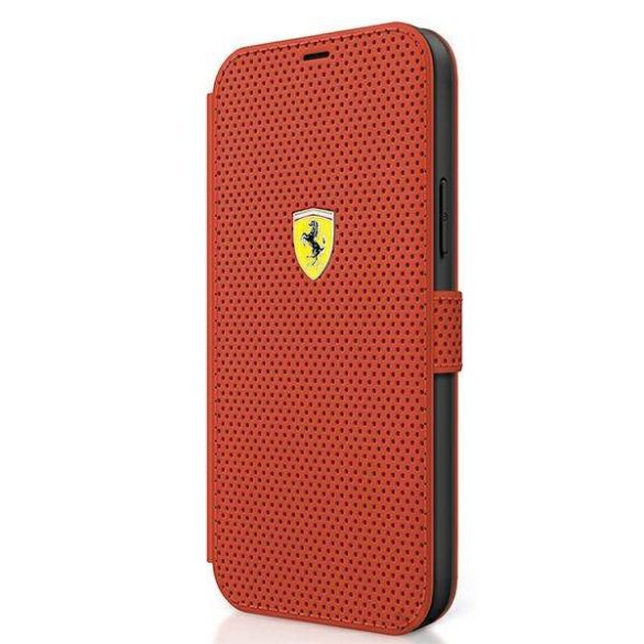 Ferrari FESPEFLBKP12LRE iPhone 12 Pro Max 6,7" piros On Track perforált könyvtok