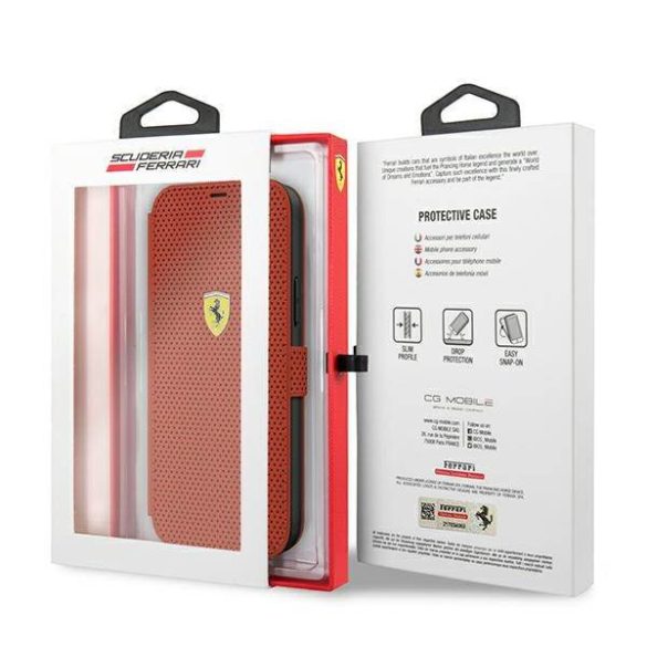Ferrari FESPEFLBKP12LRE iPhone 12 Pro Max 6,7" piros On Track perforált könyvtok