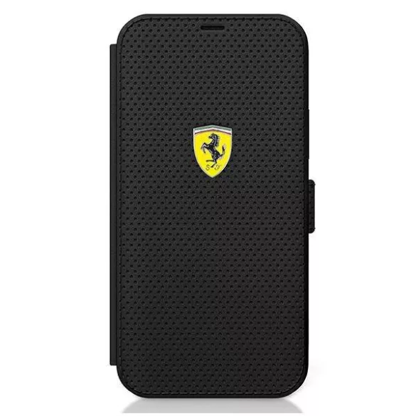 Ferrari FESPEFLBKP12MBK iPhone 12/12 Pro 6,1" fekete On Track perforált könyvtok