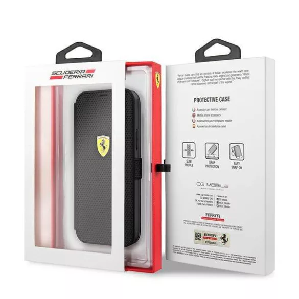 Ferrari FESPEFLBKP12MBK iPhone 12/12 Pro 6,1" fekete On Track perforált könyvtok