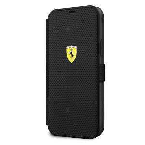 Ferrari FESPEFLBKP12LBK iPhone 12 Pro Max 6,7" fekete On Track perforált könyvtok