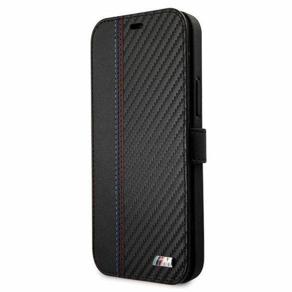 BMW BMFLBKP12SMCARBK iPhone 12 mini 5,4" M Collection PU csíkos fekete könyvtok