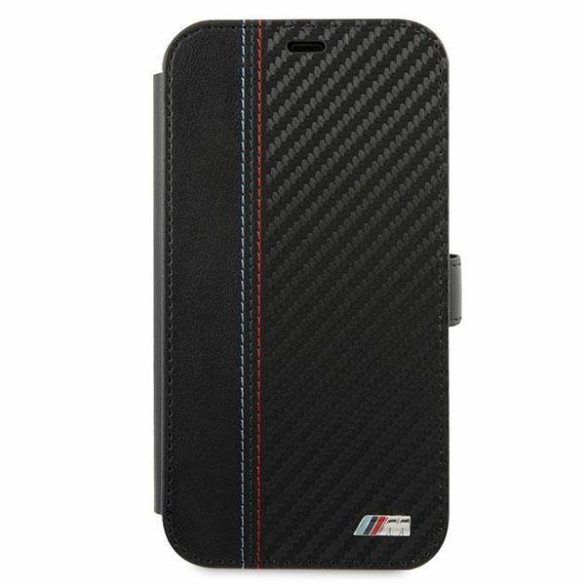 BMW BMFLBKP12SMCARBK iPhone 12 mini 5,4" M Collection PU csíkos fekete könyvtok