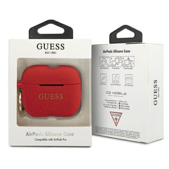 Guess GUACAPSILGLRE AirPods Pro piros szilikon Glitter tok