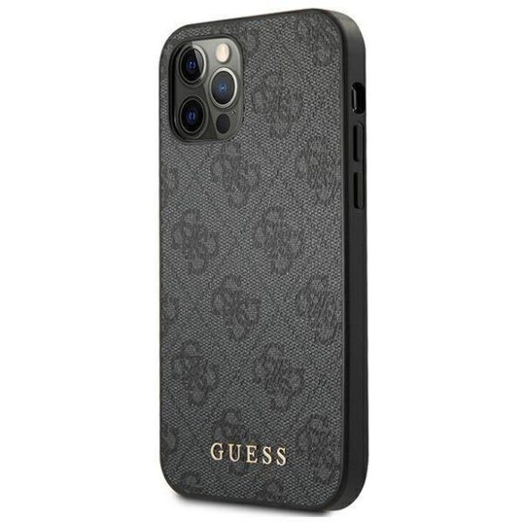 Guess GUHCP12MG4GFGR iPhone 12 / 12 Pro 6,1" szürke 4G fém arany logós keménytok