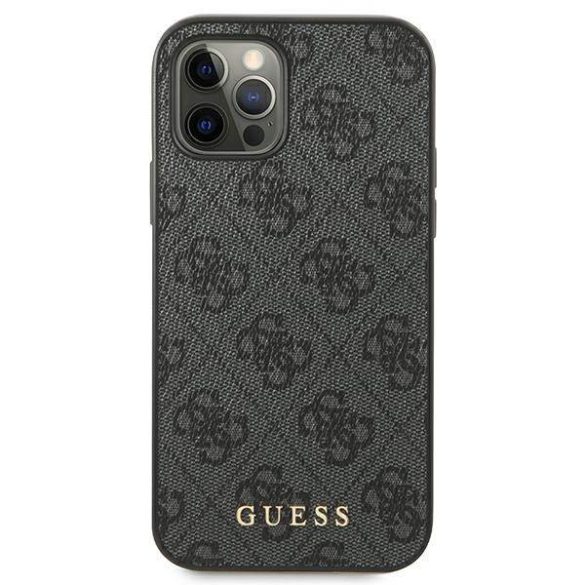 Guess GUHCP12MG4GFGR iPhone 12 / 12 Pro 6,1" szürke 4G fém arany logós keménytok