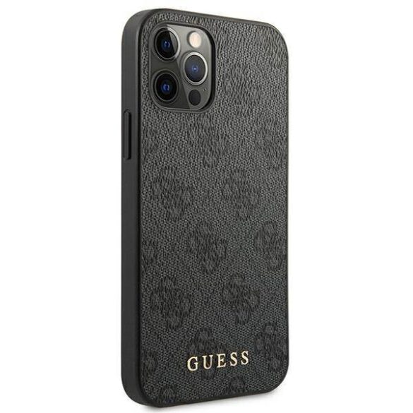 Guess GUHCP12MG4GFGR iPhone 12 / 12 Pro 6,1" szürke 4G fém arany logós keménytok