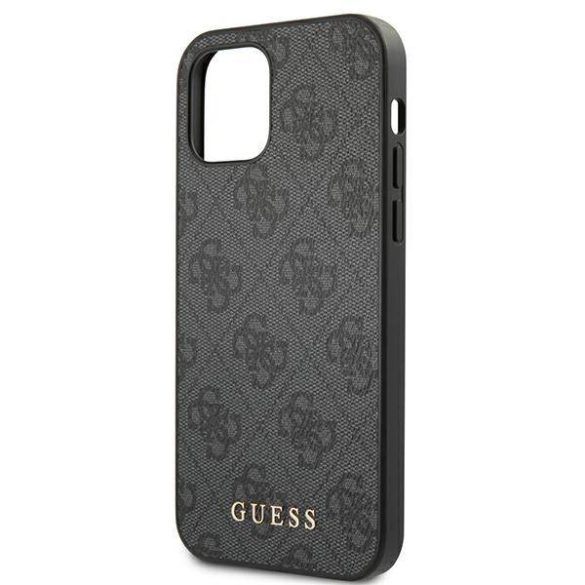 Guess GUHCP12MG4GFGR iPhone 12 / 12 Pro 6,1" szürke 4G fém arany logós keménytok