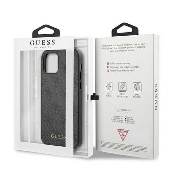 Guess GUHCP12MG4GFGR iPhone 12 / 12 Pro 6,1" szürke 4G fém arany logós keménytok