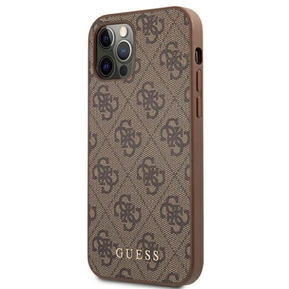 Guess GUHCP12MG4GFBR iPhone 12 / 12 Pro 6,1" barna 4G fém arany logós keménytok