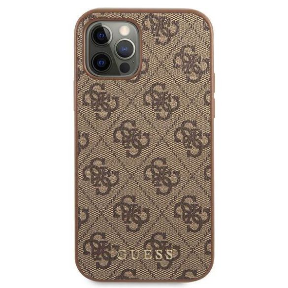 Guess GUHCP12MG4GFBR iPhone 12 / 12 Pro 6,1" barna 4G fém arany logós keménytok