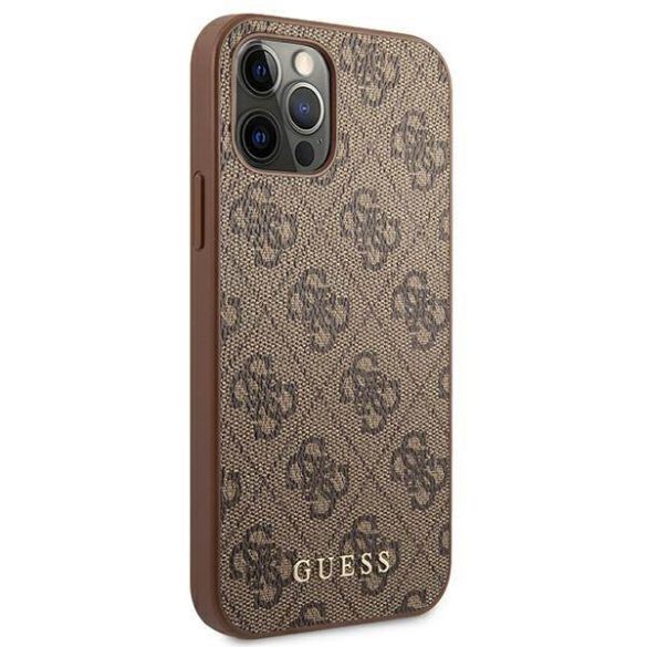 Guess GUHCP12MG4GFBR iPhone 12 / 12 Pro 6,1" barna 4G fém arany logós keménytok