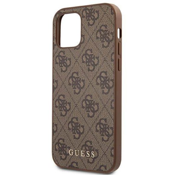 Guess GUHCP12MG4GFBR iPhone 12 / 12 Pro 6,1" barna 4G fém arany logós keménytok