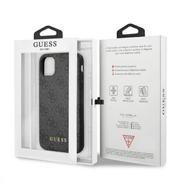 Guess GUHCN61G4GFGR iPhone 11  6,1" szürke keménytok 4G fém arany logóval