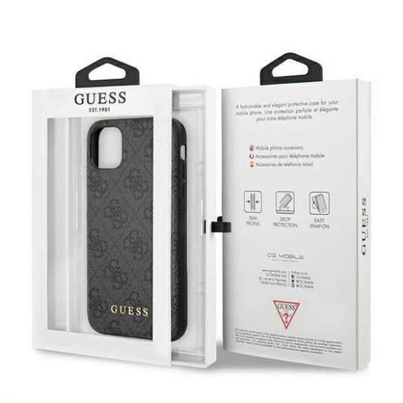 Guess GUHCN61G4GFGR iPhone 11 / Xr 6,1" szürke keménytok 4G fém arany logóval