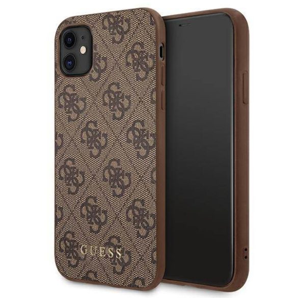 Guess GUHCN61G4GFBR iPhone 11 / Xr 6,1" barna keménytok 4G fém arany logóval