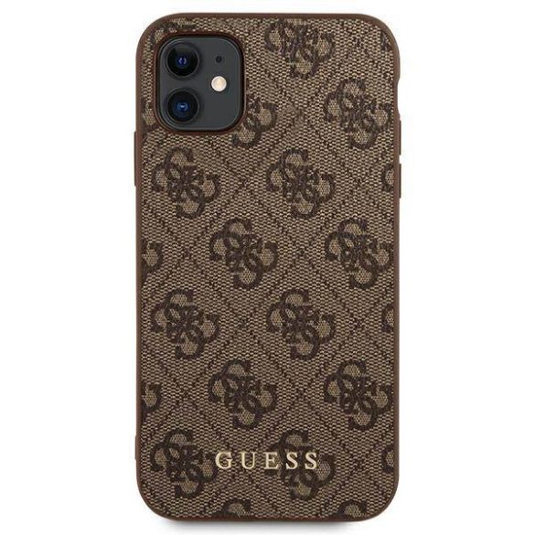 Guess GUHCN61G4GFBR iPhone 11 / Xr 6,1" barna keménytok 4G fém arany logóval